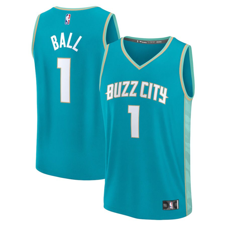 Men Charlotte Hornets 1 LaMelo Ball Fanatics Branded Teal City Edition 2023-24 Fast Break NBA Jersey